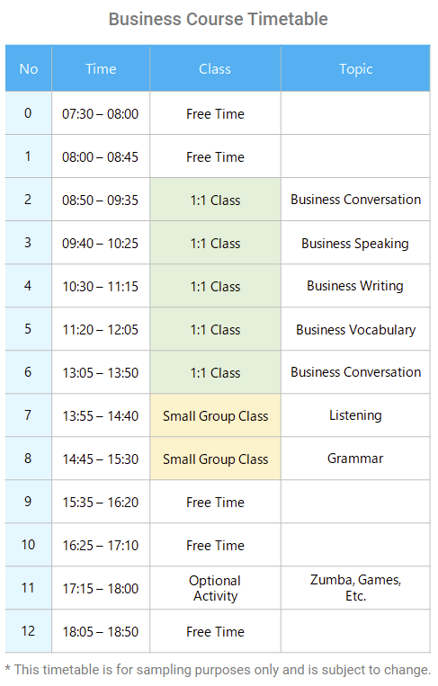 Business Courseのスケジュール