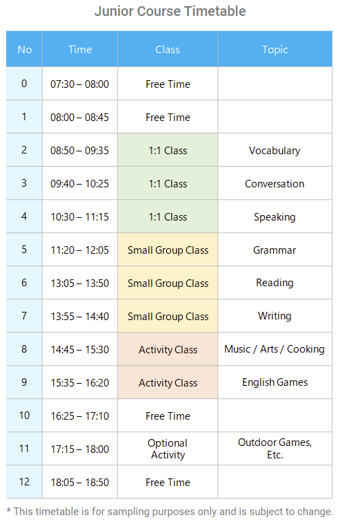 Junior Courseのスケジュール
